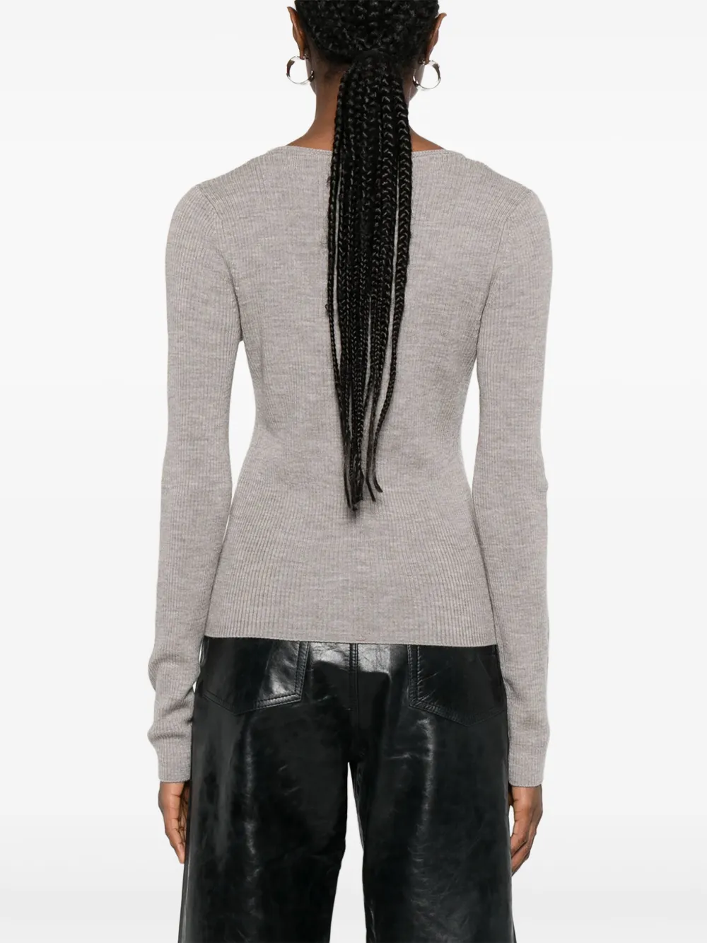 HERSKIND Geribbelde trui met V-hals Grijs