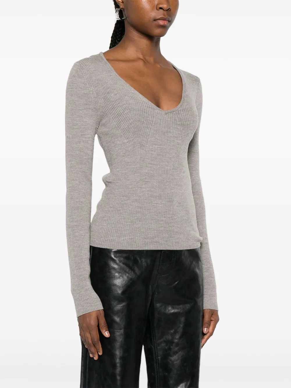HERSKIND Geribbelde trui met V-hals Grijs