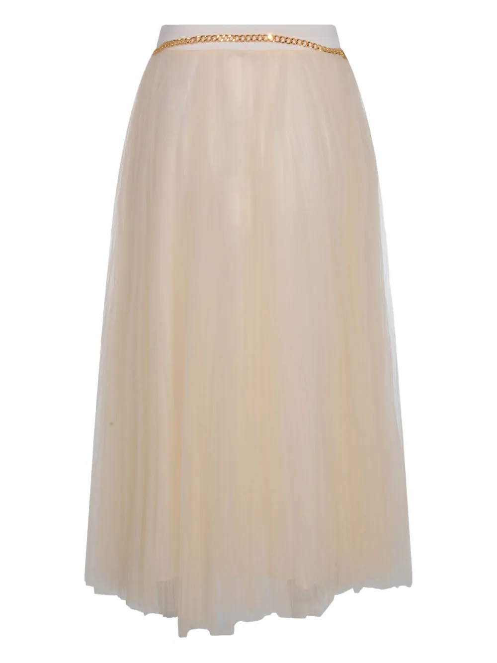 Elisabetta Franchi Midi Skirt With Pleats And Chain Detail In Neutral