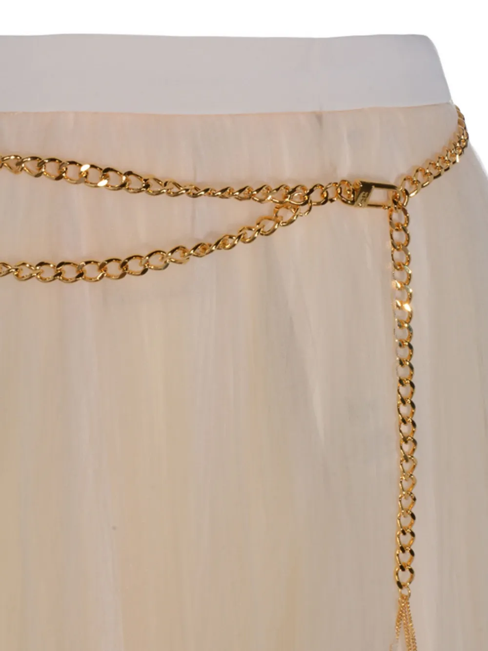 Elisabetta Franchi Midi Skirt With Pleats And Chain Detail In Neutral