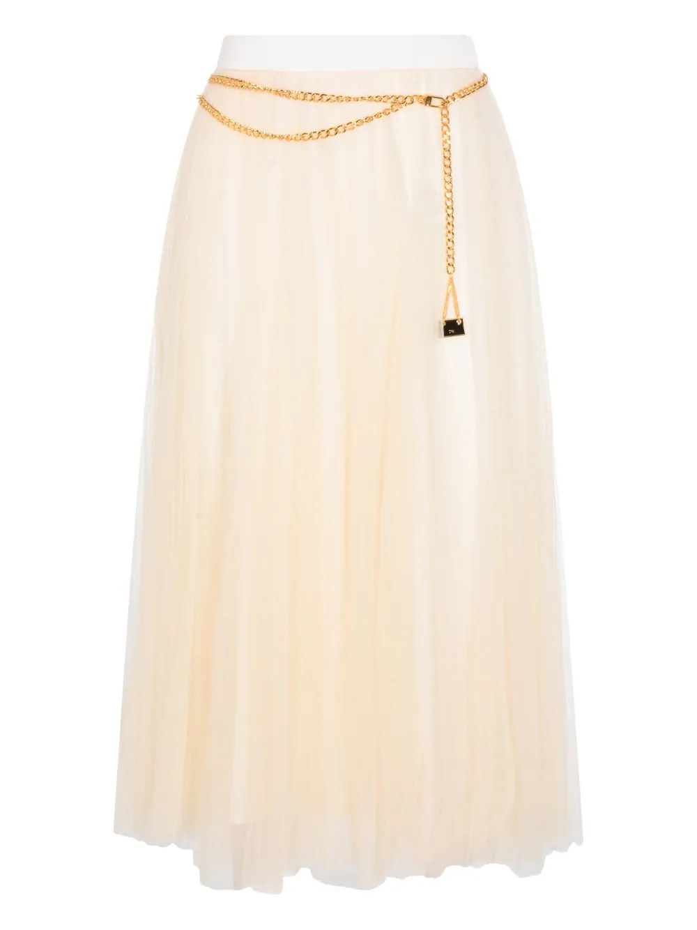 Elisabetta Franchi Midi Skirt With Pleats And Chain Detail In Neutral