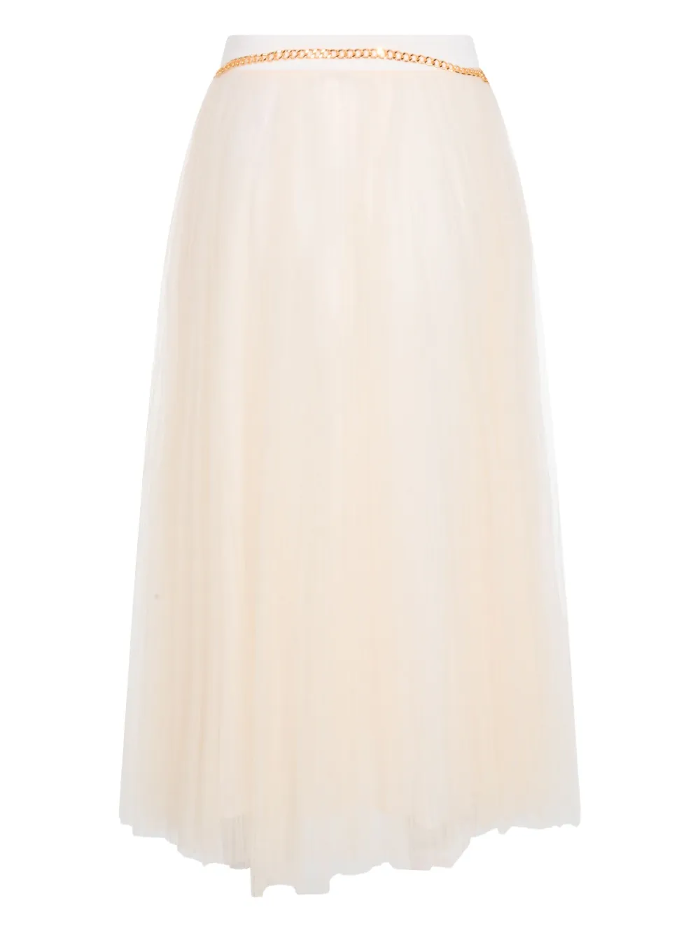 Elisabetta Franchi Midi Skirt With Pleats And Chain Detail In Neutral