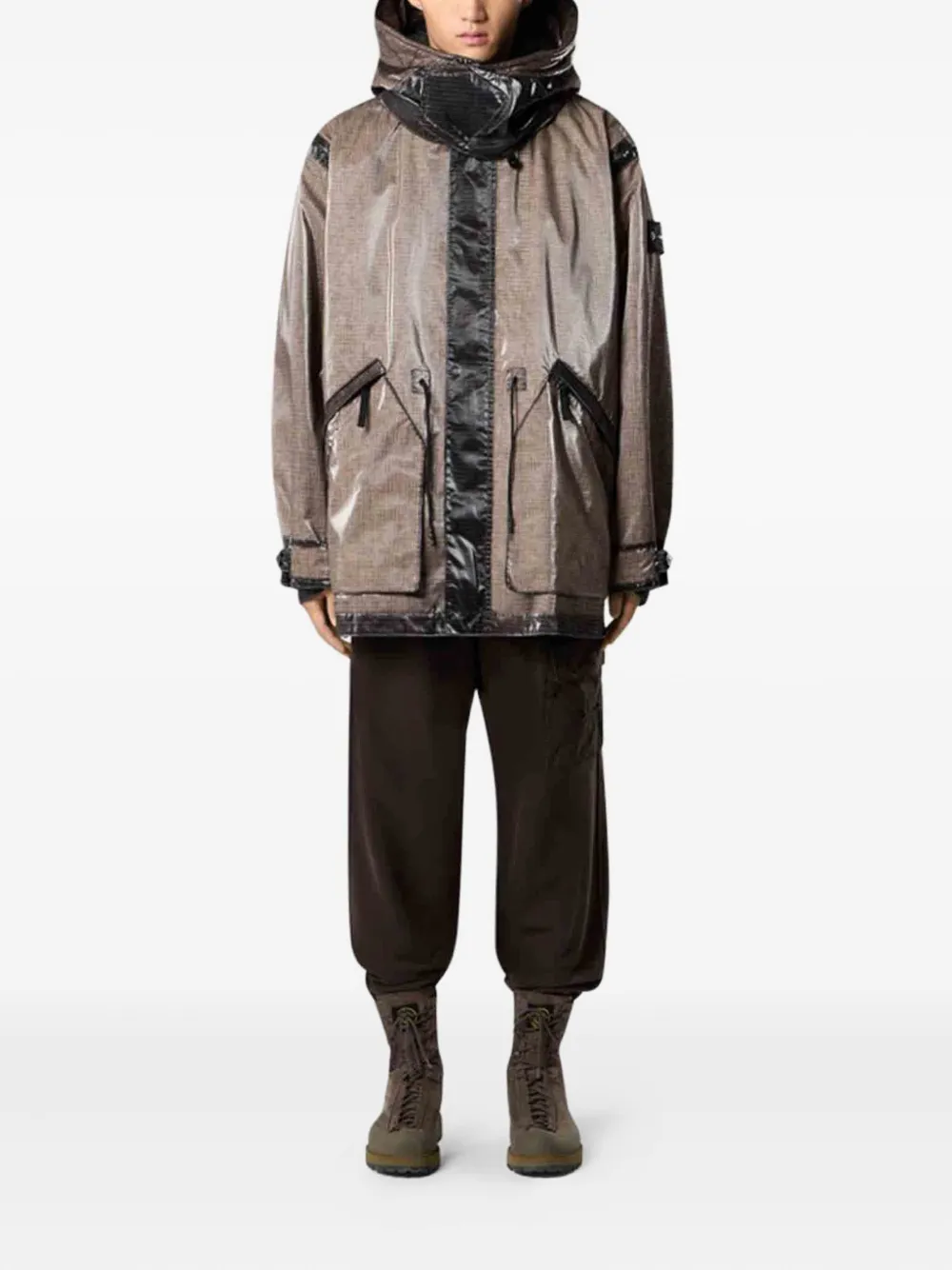 Stone Island Hooded Parka With Prismatic Effect And Padded Lining In Brown