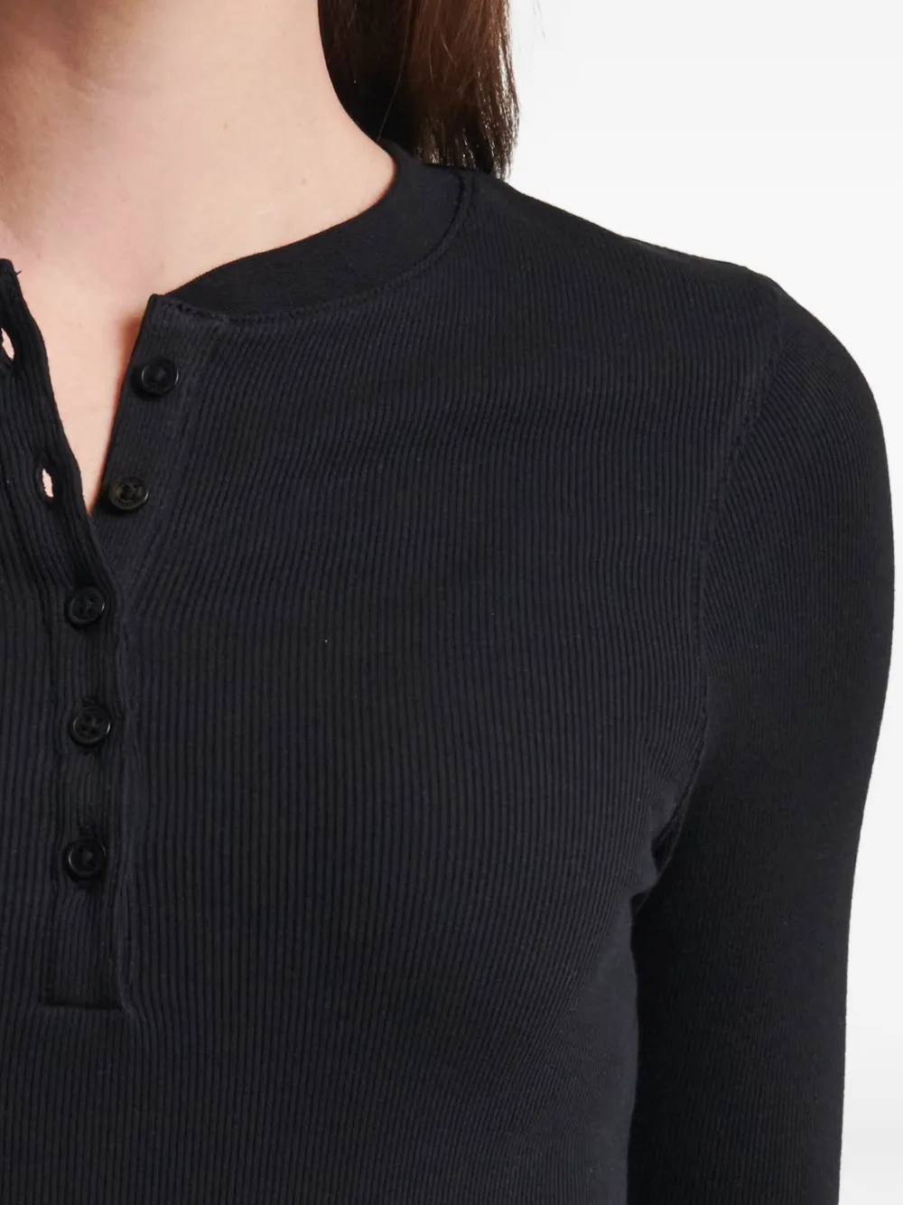 Patrick Assaraf Henley Button Ribbed Top In Black