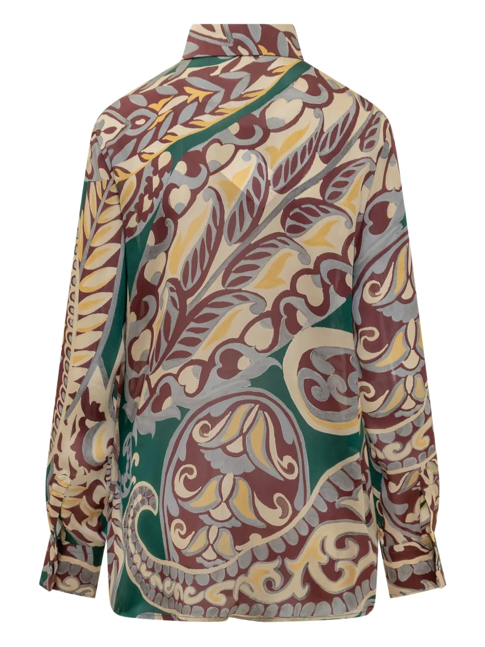 Etro Floral Paisley Print Long Sleeve Silk Top In Green