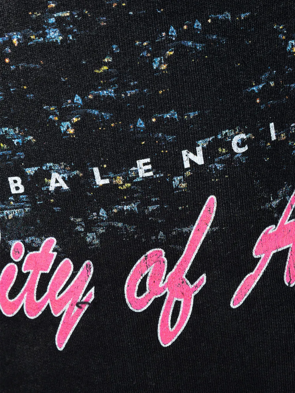 Balenciaga Hooded Graphic Print Sweater With Ribbed Cuffs In Black