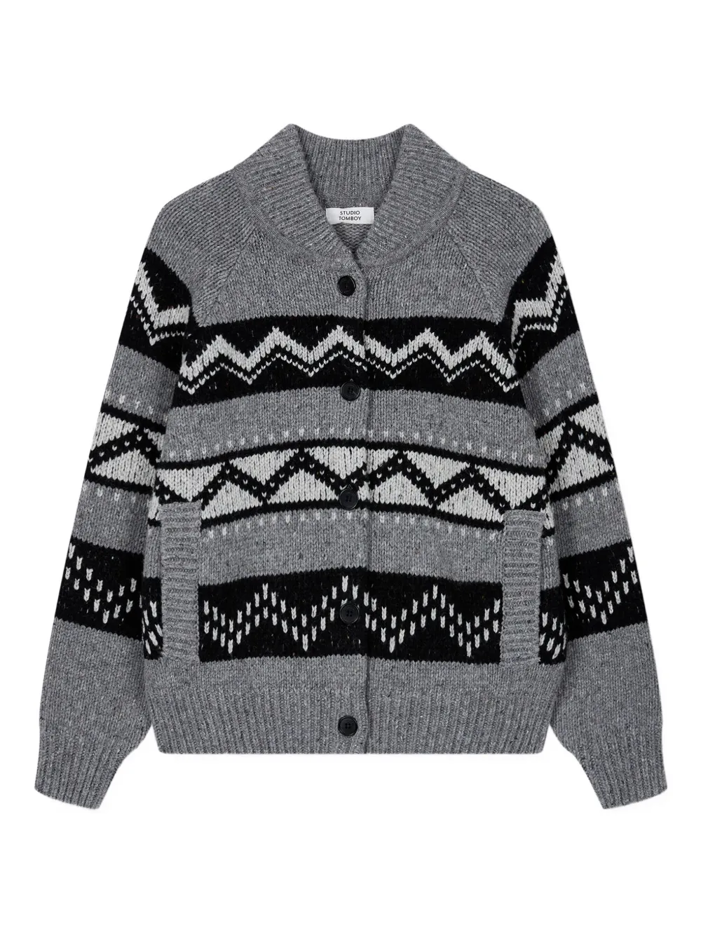 Studio Tomboy Fair Isle-knit Cardigan In Gray