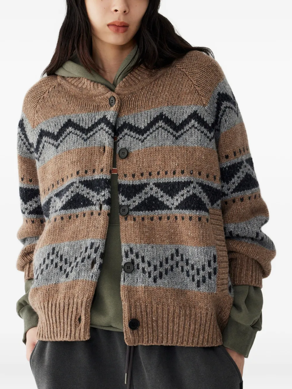 Studio Tomboy Fair Isle Cardigan In Brown