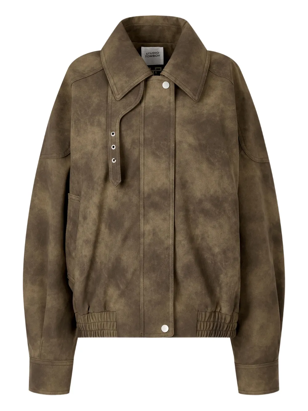 Studio Tomboy Faux Suede Bomber Jacket In Brown