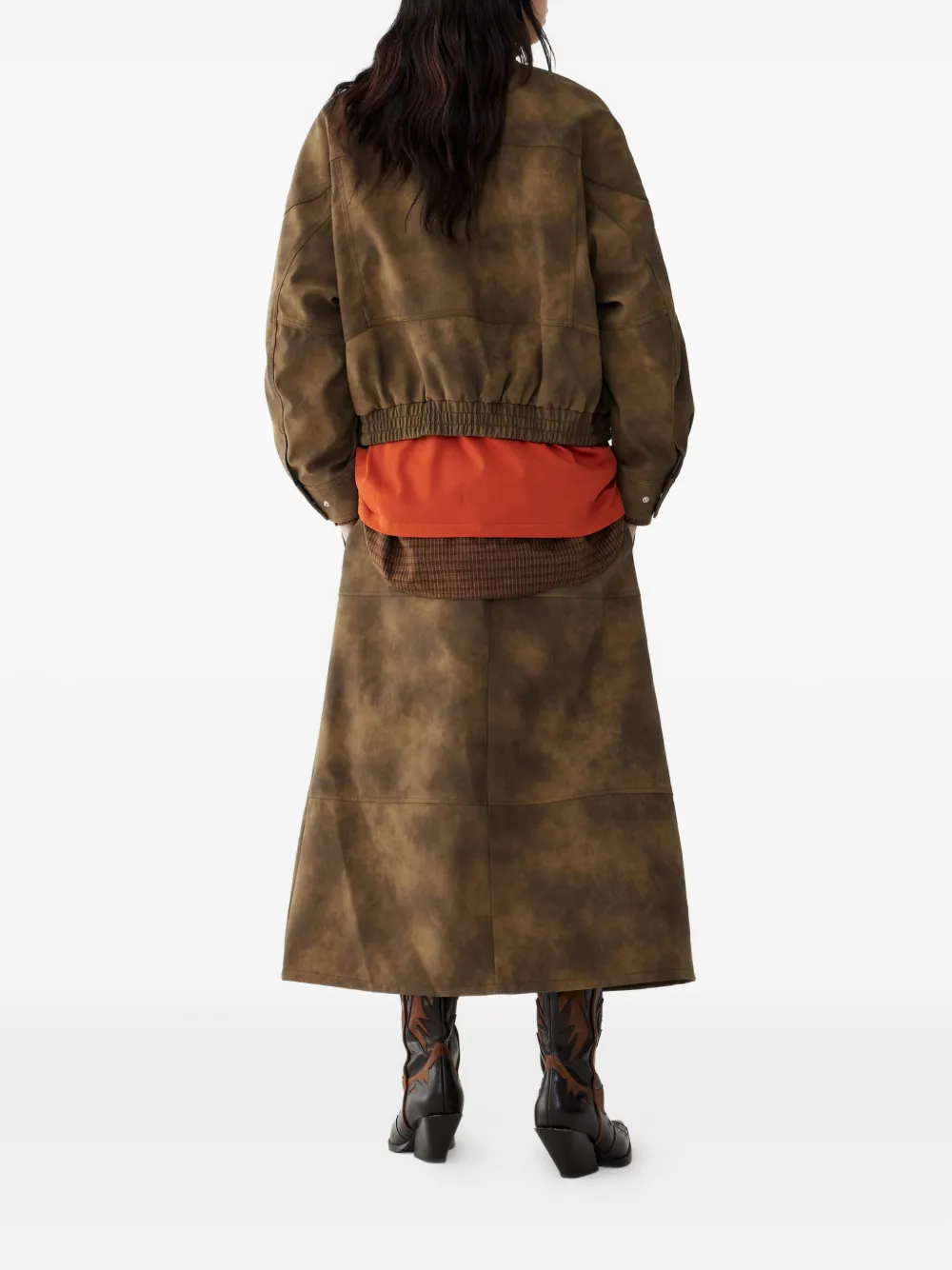 Studio Tomboy Faux Suede Bomber Jacket In Brown