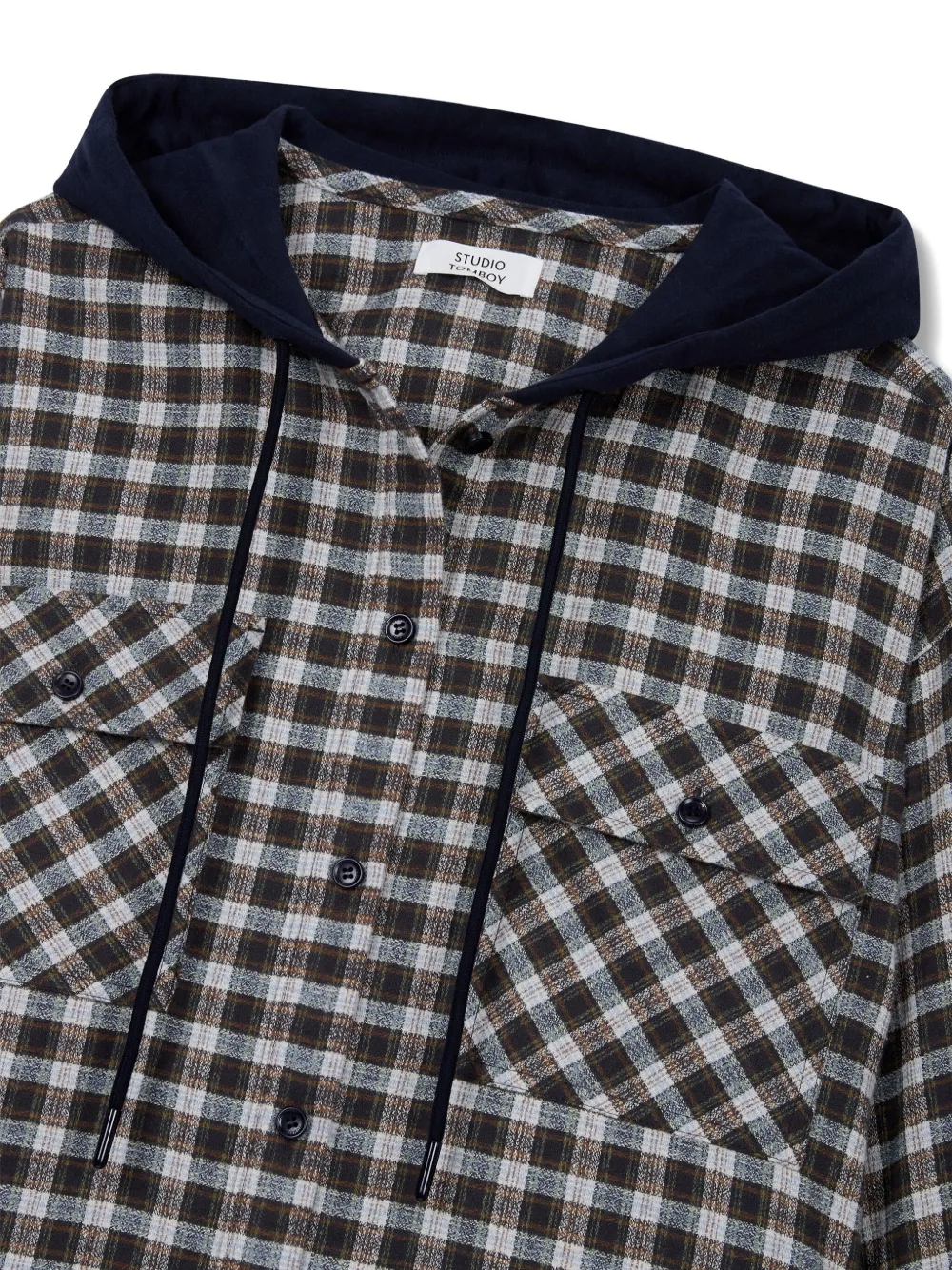 Studio Tomboy Checked Hoodie In Black