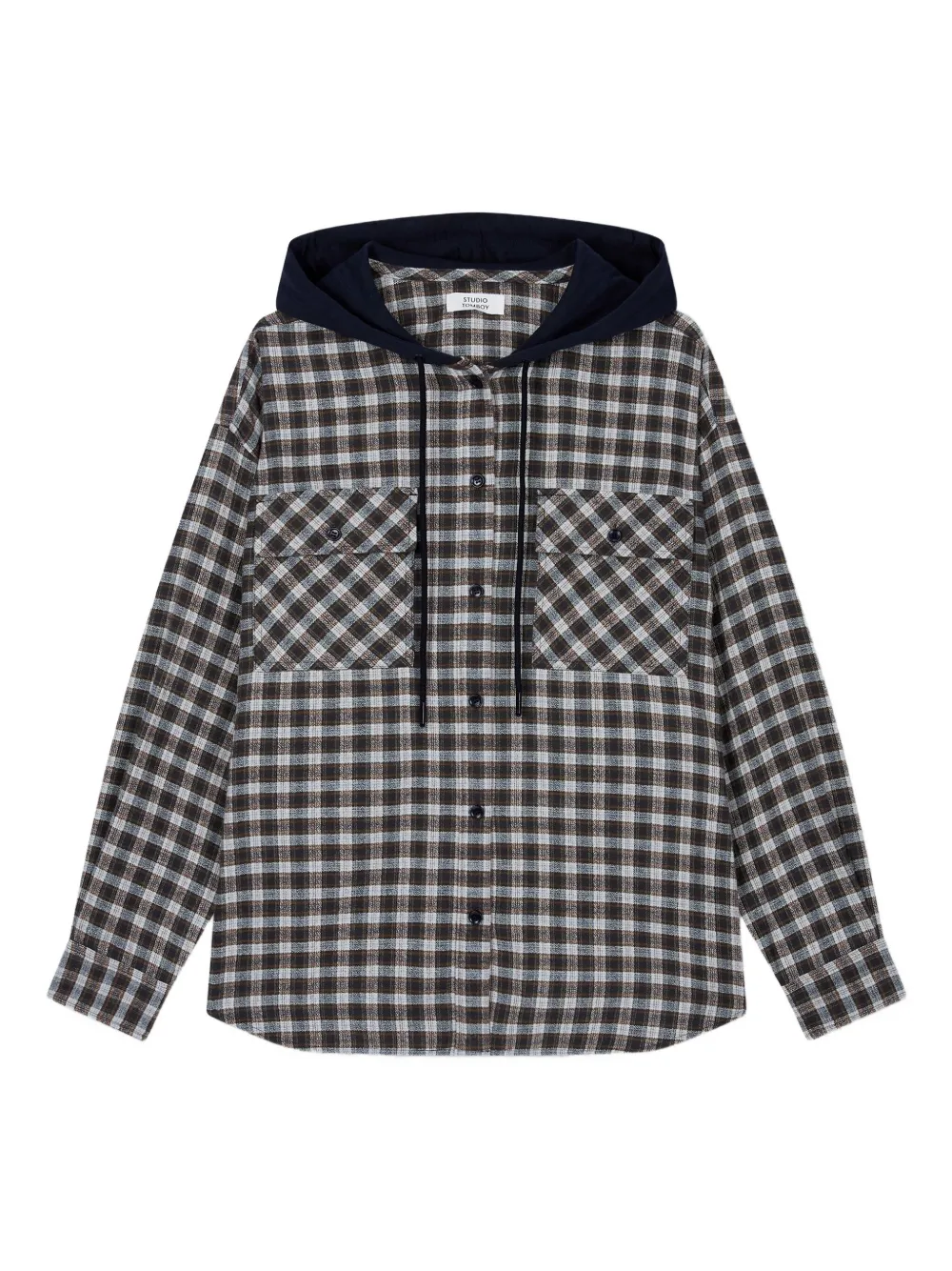 Studio Tomboy Checked Hoodie In Black