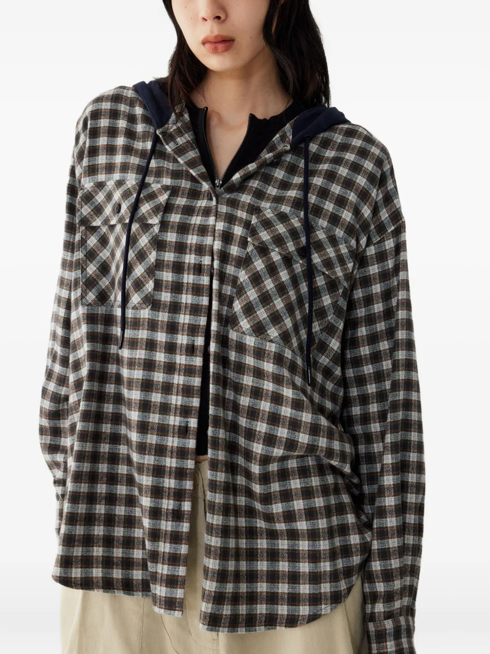 Studio Tomboy Checked Hoodie In Black