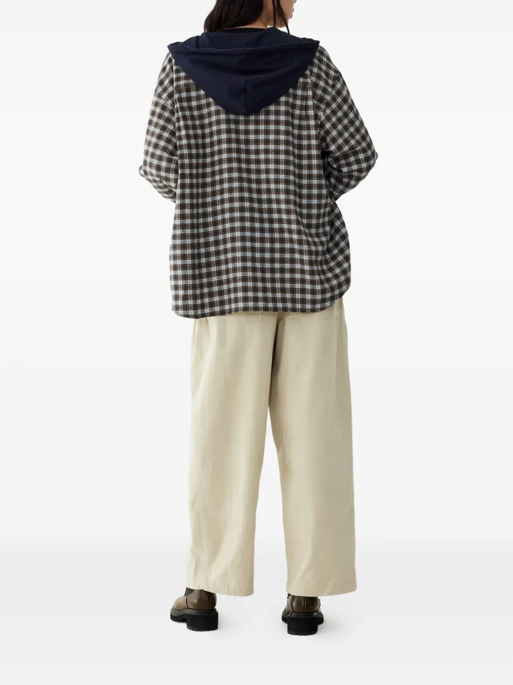 Studio Tomboy Checked Hoodie In Black