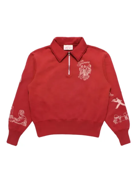 Samuel Zelig Restaurant graphic half-zip knitwear