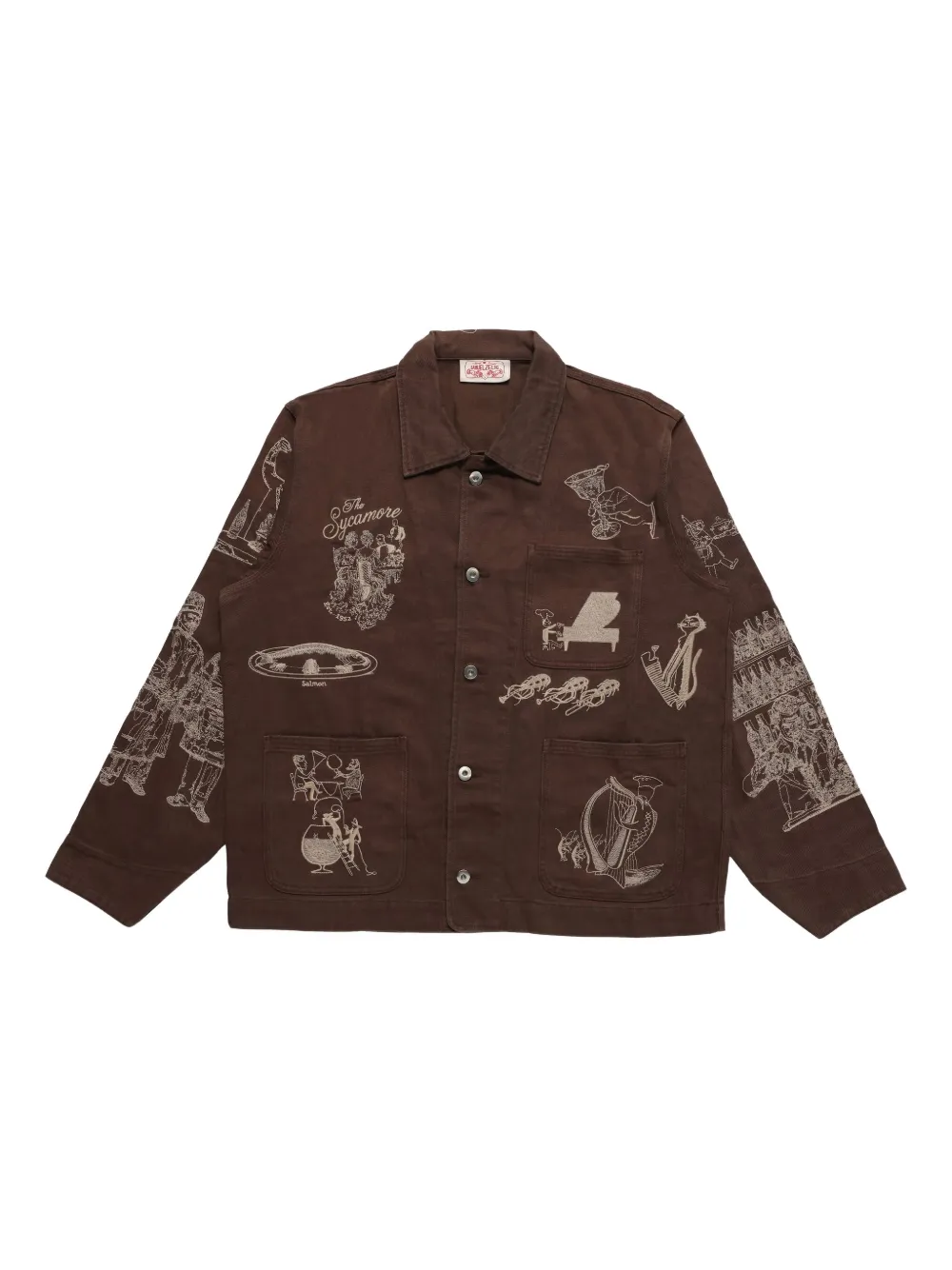 Samuel Zelig Restaurant Chore Embroidered Jacket In Brown