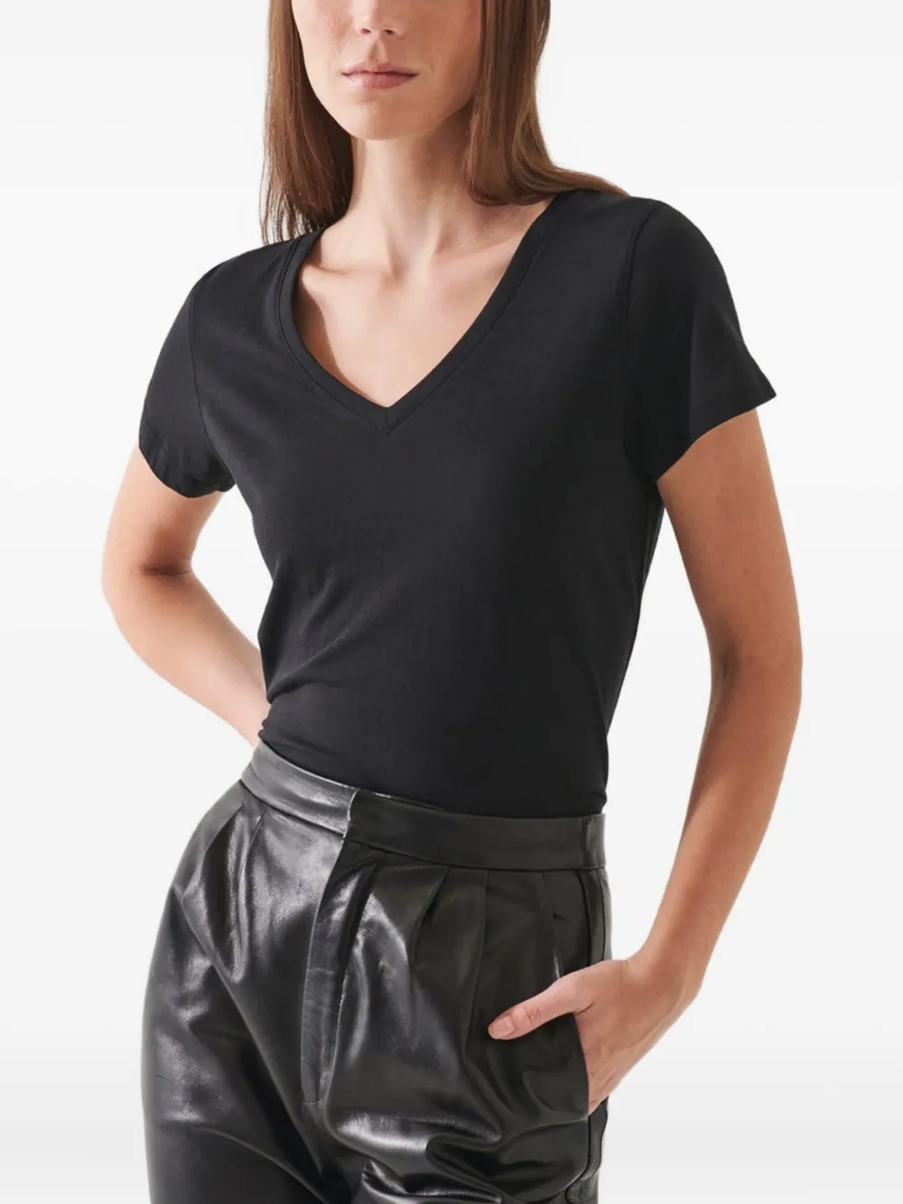 Patrick Assaraf V-neck Short-sleeve T-shirt In Black