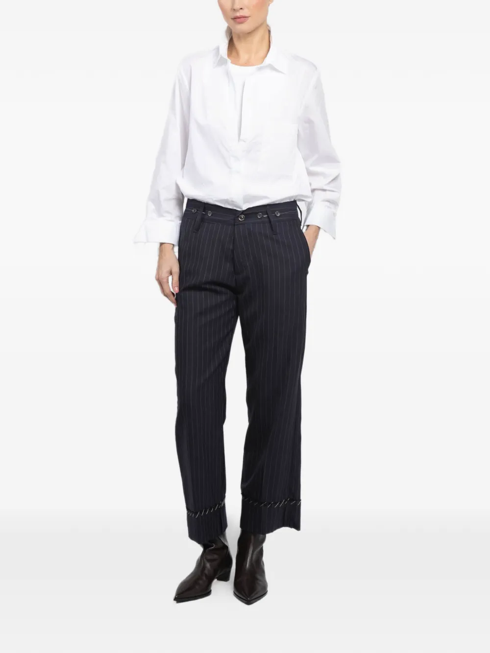 Maurizio Massimino hem-detail pinstriped trousers - Blauw