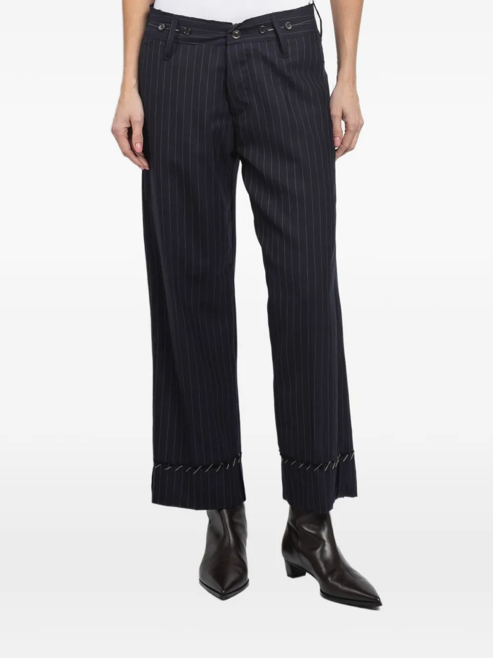 Maurizio Massimino hem-detail pinstriped trousers - Blu