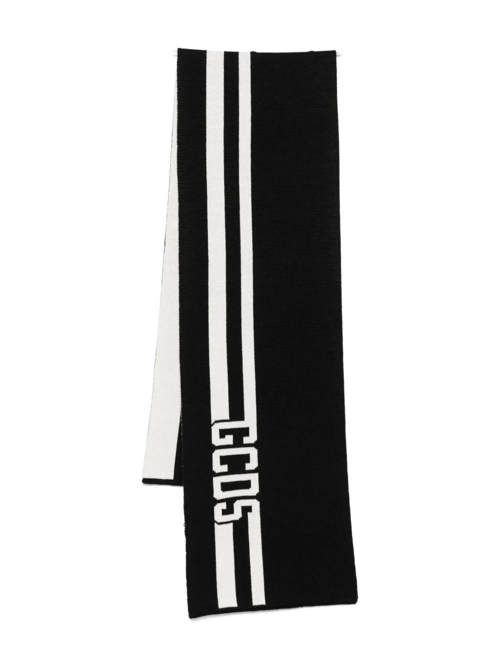 Gcds Striped Cotton Scarf In Black