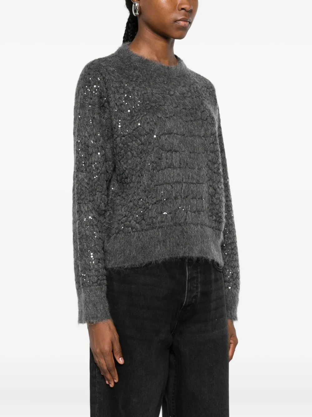 Brunello Cucinelli Paillette Mohair-cashmere Croc-jacquard Knit Sweater In Gray