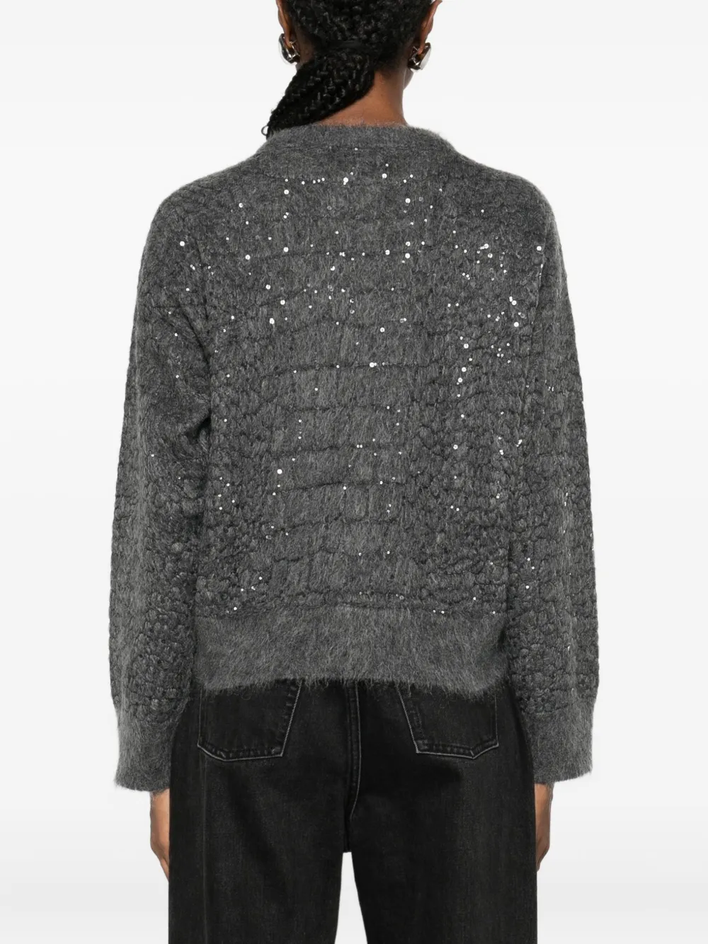 Brunello Cucinelli Paillette Mohair-cashmere Croc-jacquard Knit Sweater In Gray
