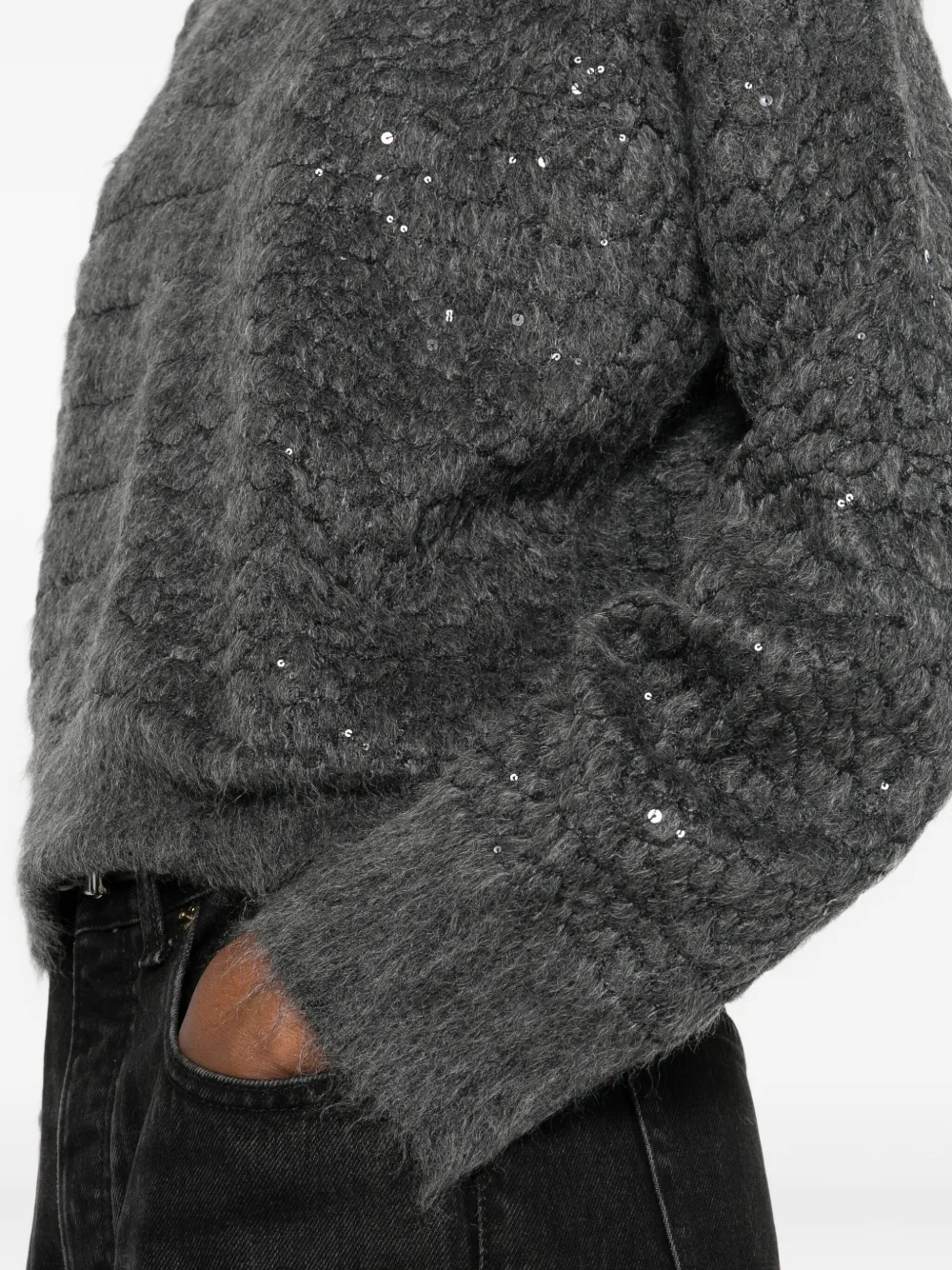 Brunello Cucinelli Paillette Mohair-cashmere Croc-jacquard Knit Sweater In Gray