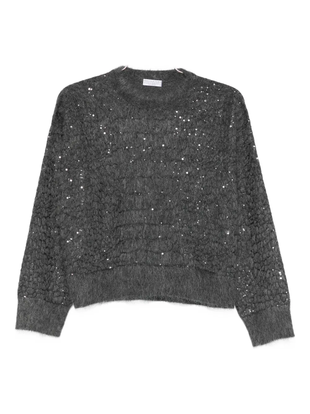 Brunello Cucinelli Paillette Mohair-cashmere Croc-jacquard Knit Sweater In Gray