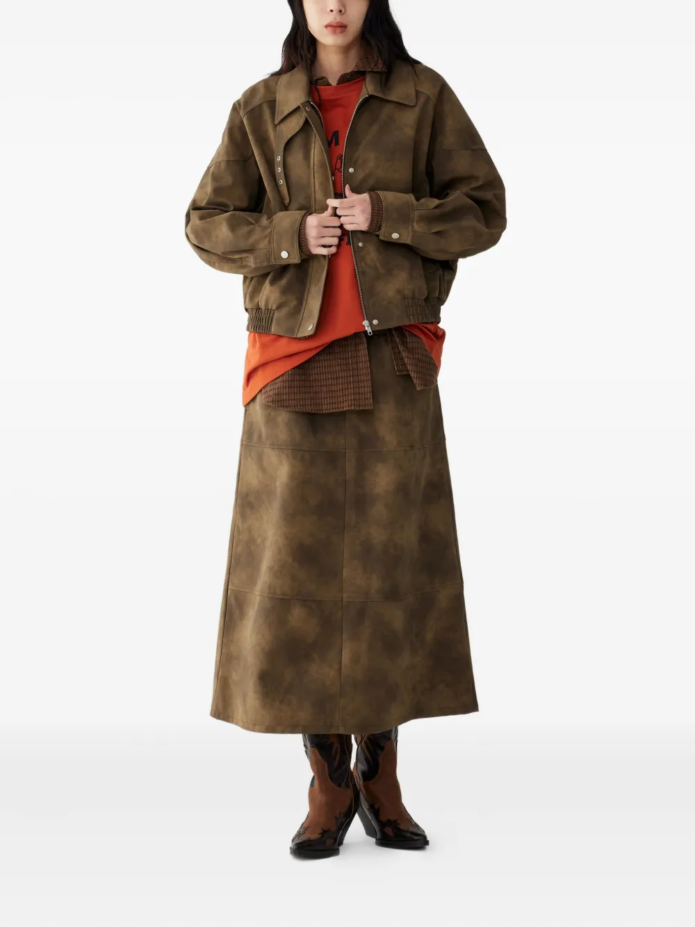 Studio Tomboy Suede Panelled Skirt In Brown