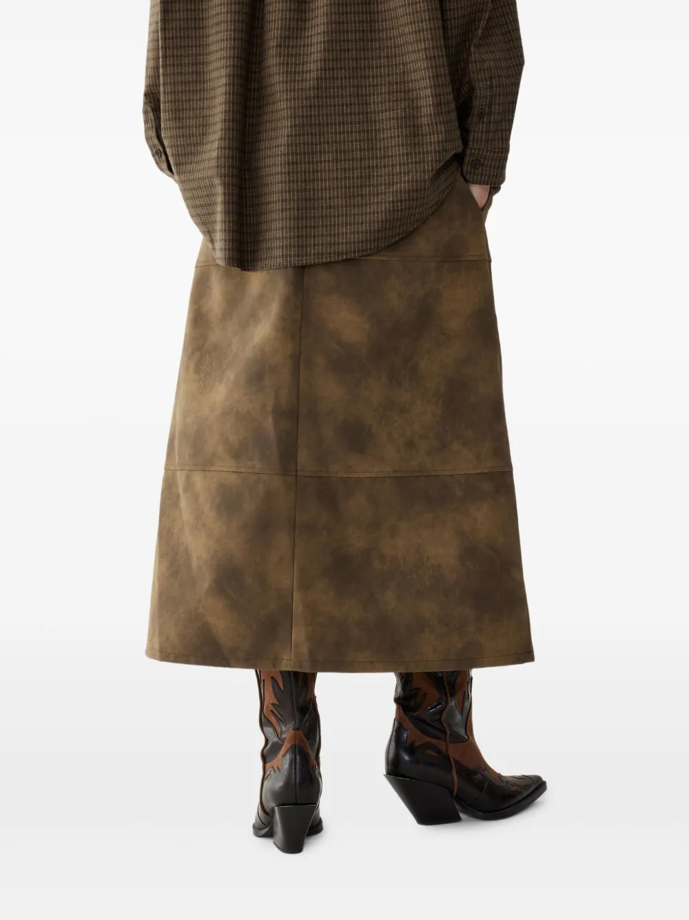 STUDIO TOMBOY Suède rok met vlakken Bruin