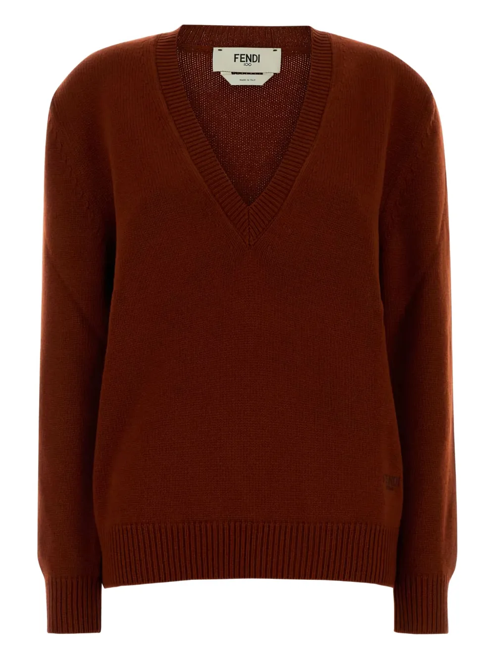 Fendi Cashmere Sweater With V-neck And Long Sleeves In Red