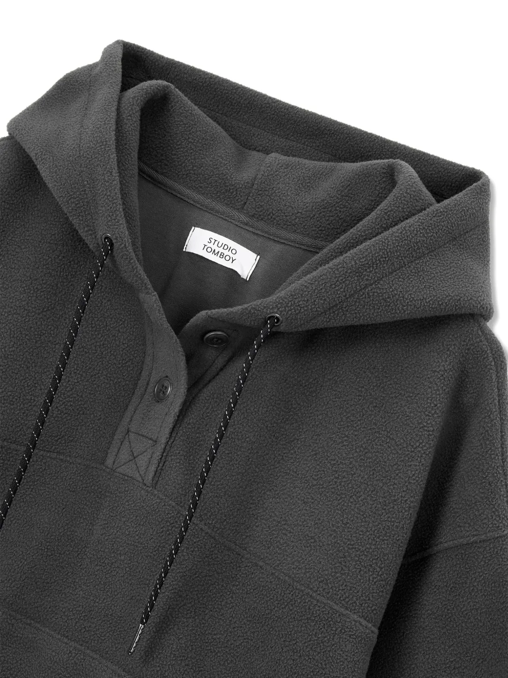 Studio Tomboy Fleece Button-placket Hoodie In Gray