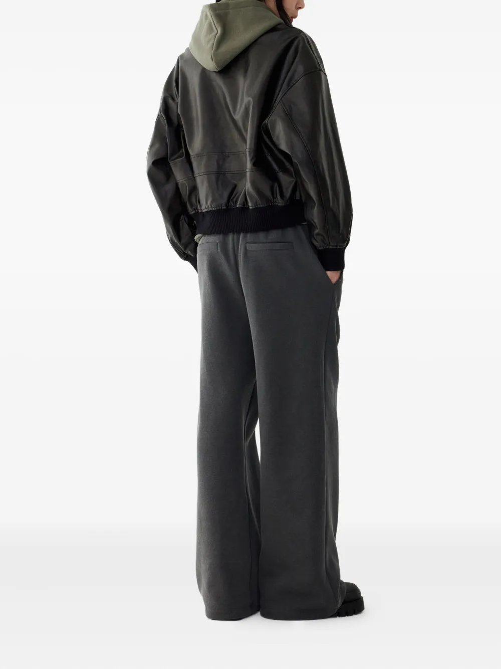Studio Tomboy Faux Leather Bomber Jacket In Black