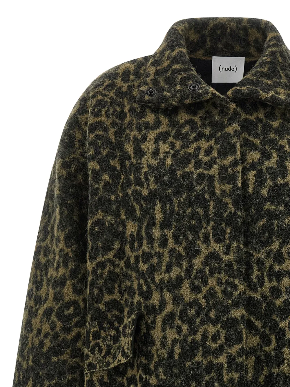 Nude Long Animal Print Wool Blend Coat In Green
