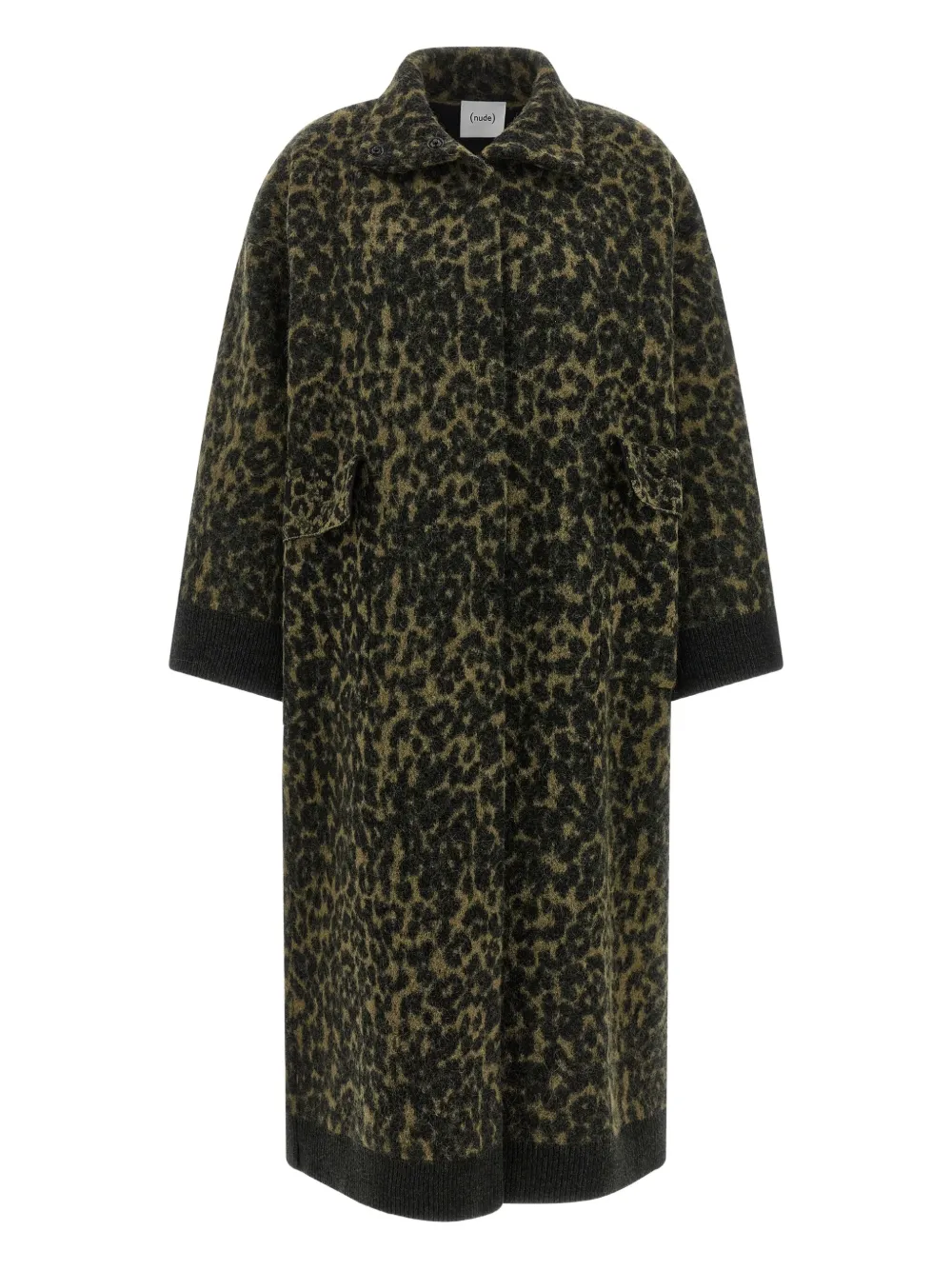 Nude Long Animal Print Wool Blend Coat In Green