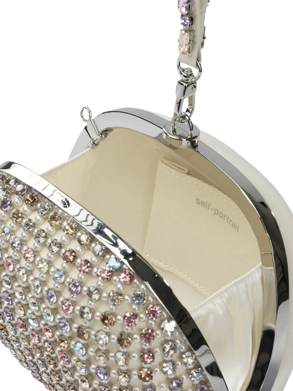 Self-portrait Crystal-embellished Clutch Bag In White