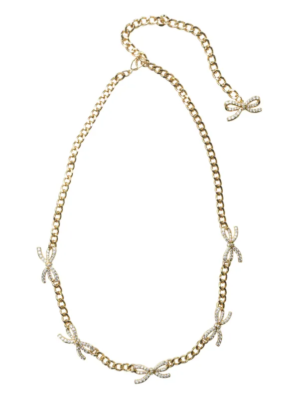 Self-Portrait Crystal Bows Necklace in Brown