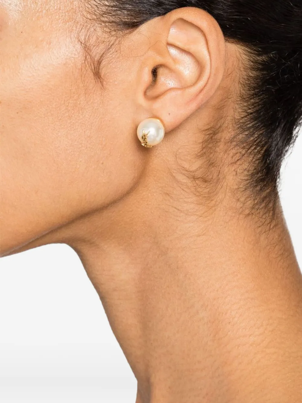 Saint Laurent Logo-plaque Faux-pearl Earrings In Gold