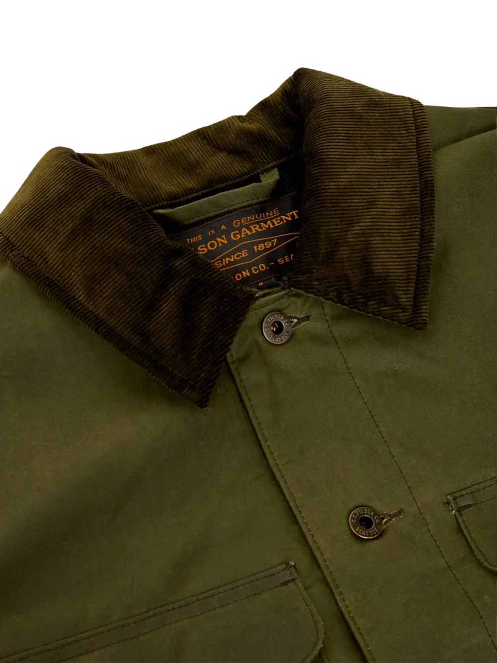 Filson Journeyman Pocketed Corduroy-collar Jacket In Green