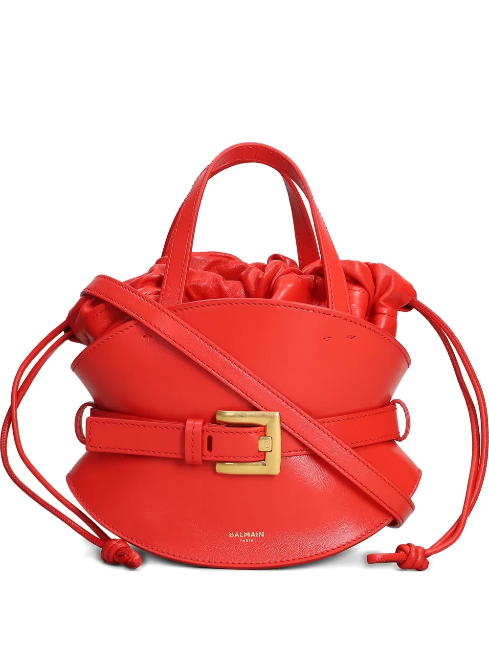 Balmain Buckled Drawstring Tote Bag In Red