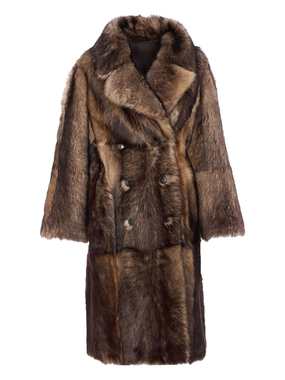 Yves Salomon Leren jas met dubbele rij knopen Bruin