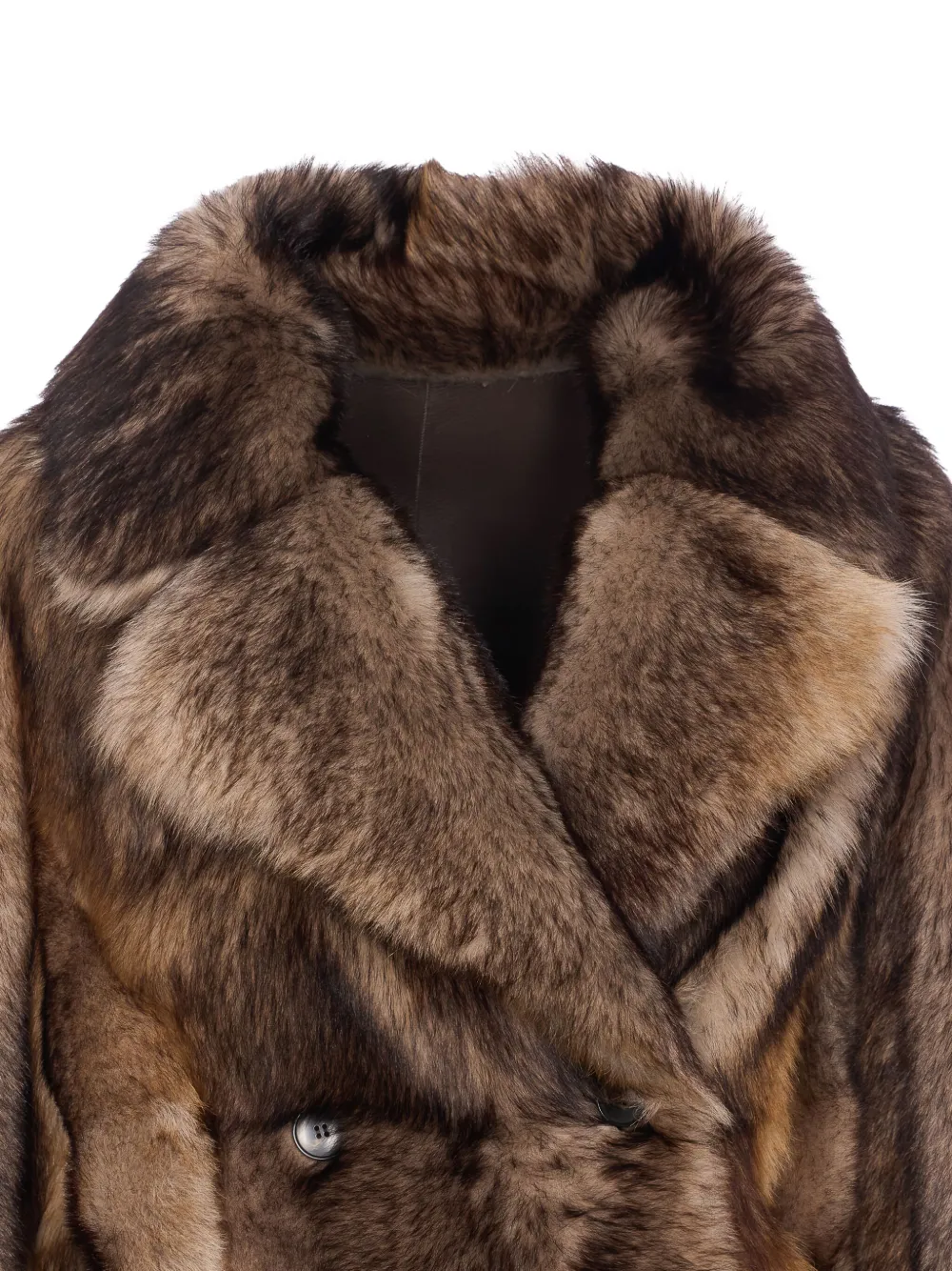 Yves Salomon Leren jas met dubbele rij knopen Bruin