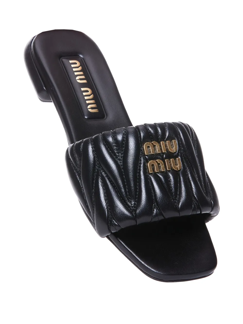 Miu Matelassé sandalen met logoplakkaat Zwart