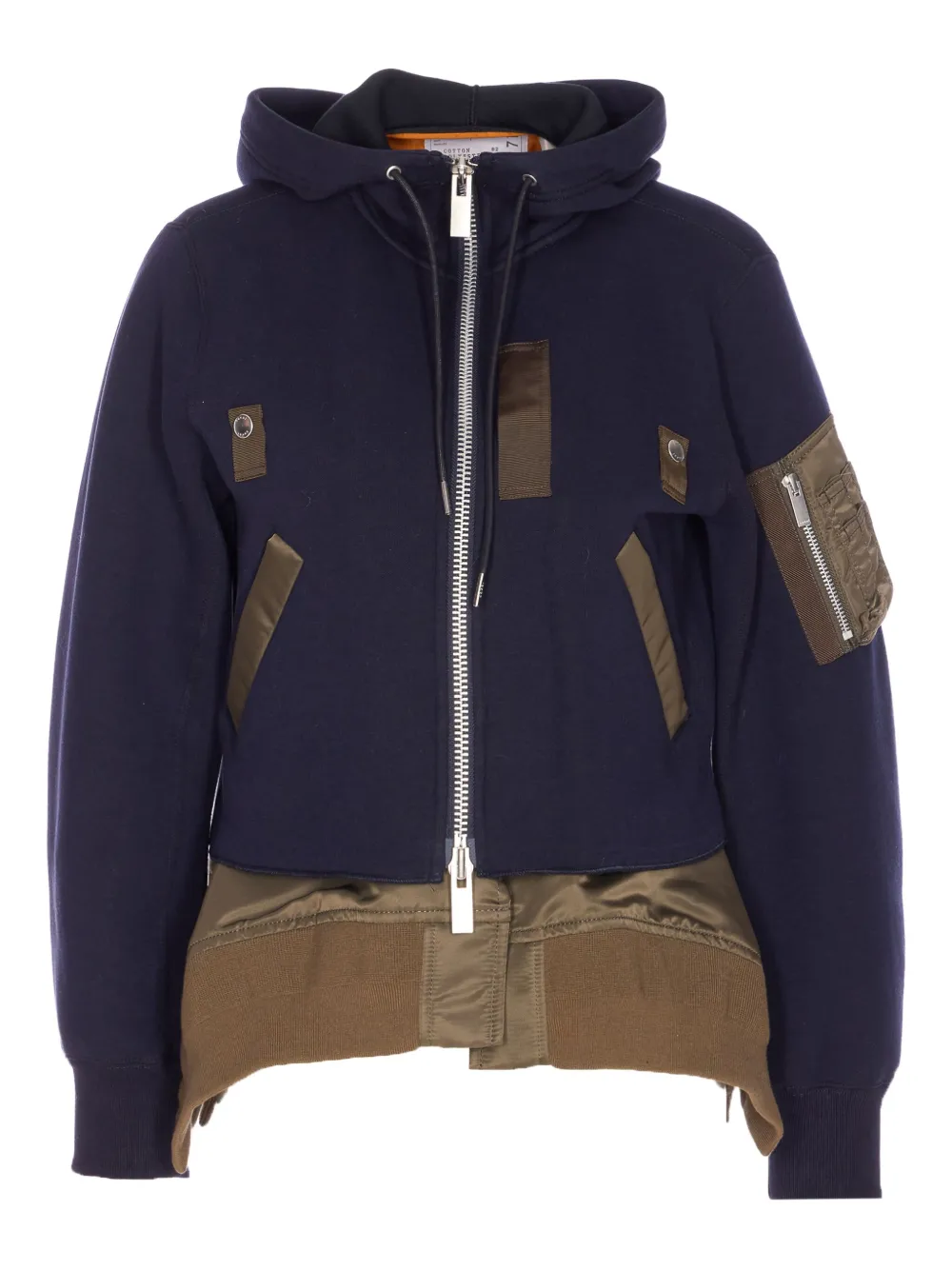 Sacai Hoodie-style Sweater With Navy And Olive Accents In Multi