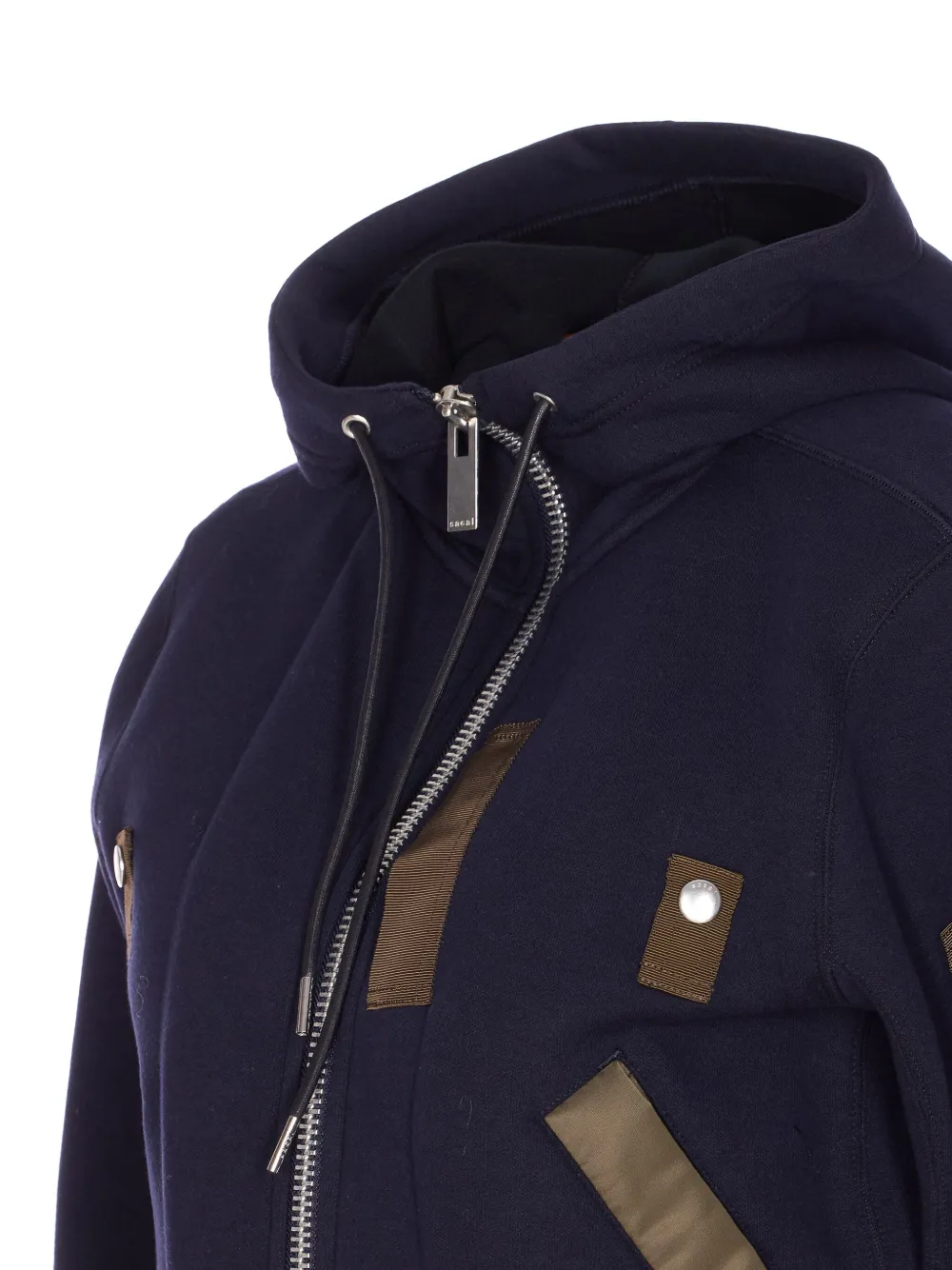 Sacai Hoodie-style Sweater With Navy And Olive Accents In Multi