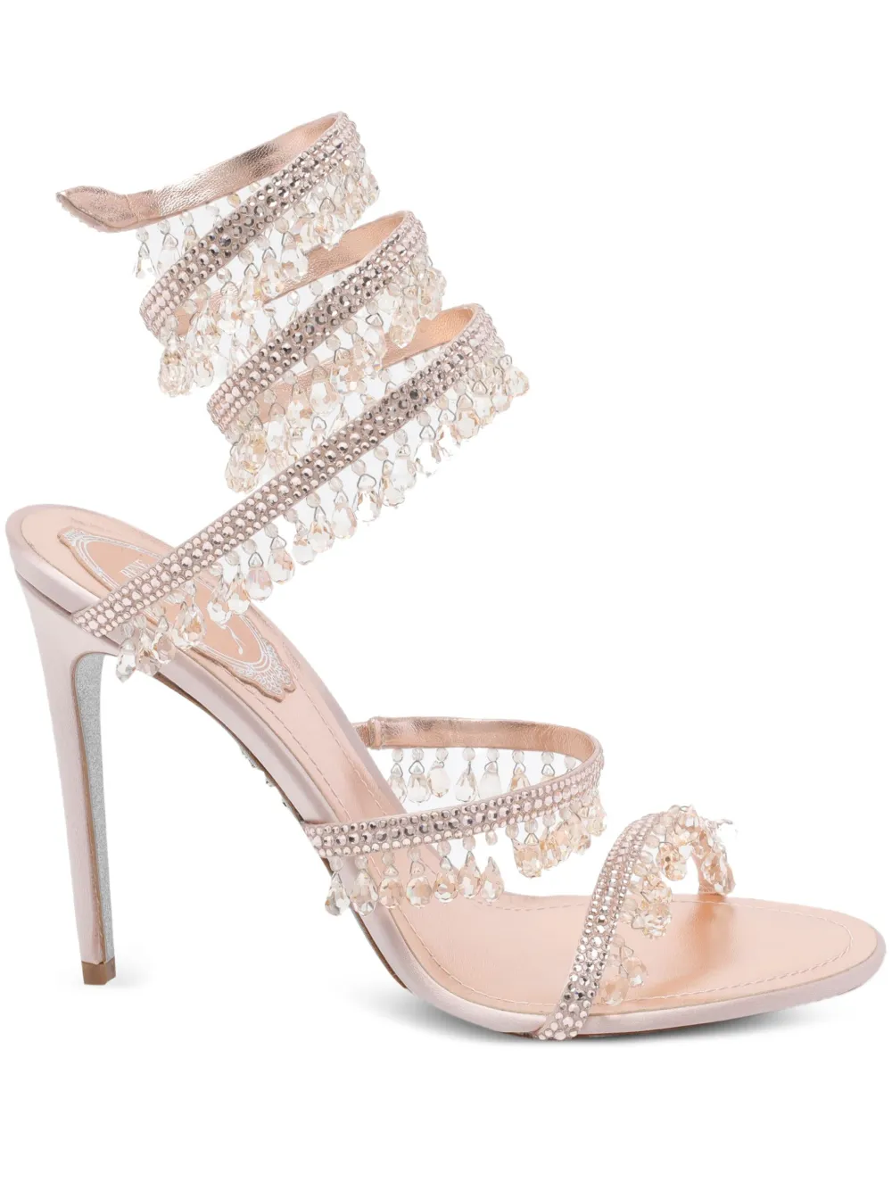 René Caovilla 105mm sandalen met kristallen kroonluchter en hak Roze