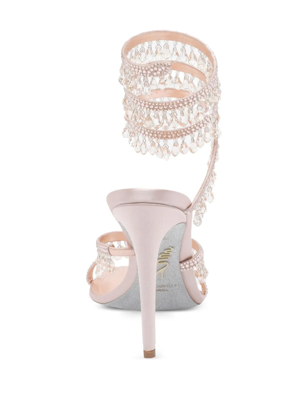 René Caovilla 105mm sandalen met kristallen kroonluchter en hak Roze