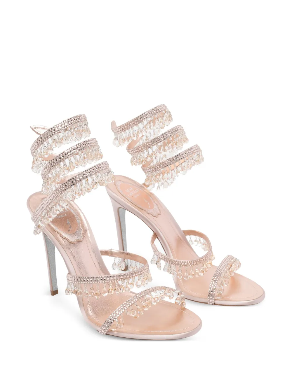 René Caovilla 105mm sandalen met kristallen kroonluchter en hak Roze