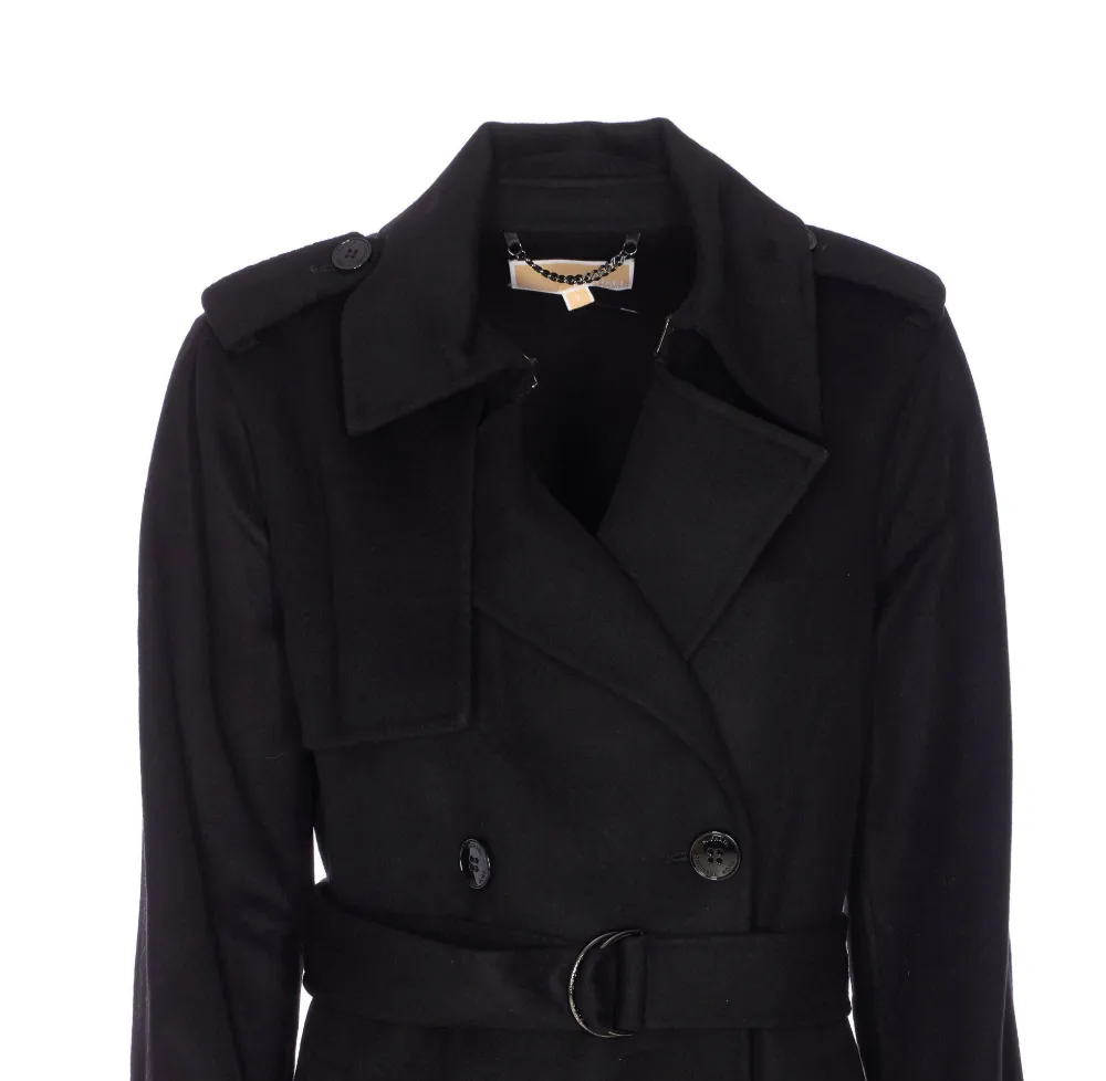 Michael Michael Kors Wool-blend Belted Double-breasted Coat In Black