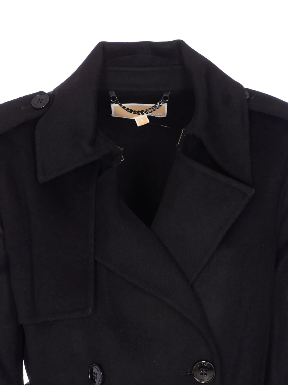 Michael Kors Jas met dubbele rij knopen en ceintuur van wolblend Zwart